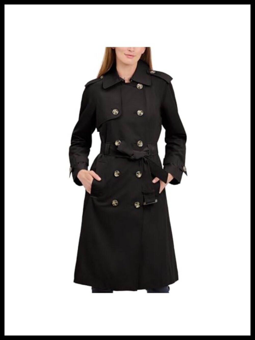 Double-Breasted Long Trench Coat with Belt 100% Polyester